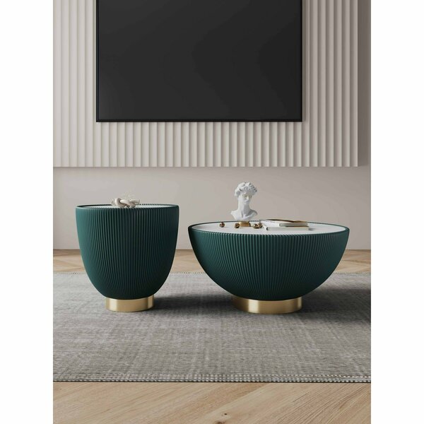 Manhattan Comfort Anderson Coffee Table and End Table 2.0 in Green - Set of 2 2-AT01-GR